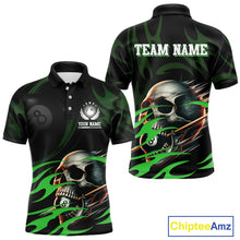 Load image into Gallery viewer, Green Funny Skull 8 Ball Pool Shirt For Men Custom Billiard Team Jersey Polo &amp; 1/4 Zip TDM4425