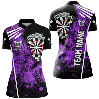 Personalized Grunge Women Darts Polo & Quarter Zip Shirts Custom Retro Darts Team Jerseys | Purple TDM2568