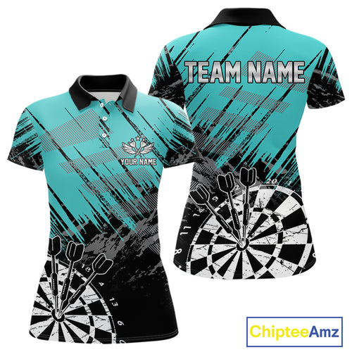 Turquoise Grunge Darts Shirts For Women Custom Dart Jersey With Pocket Option TDM4855