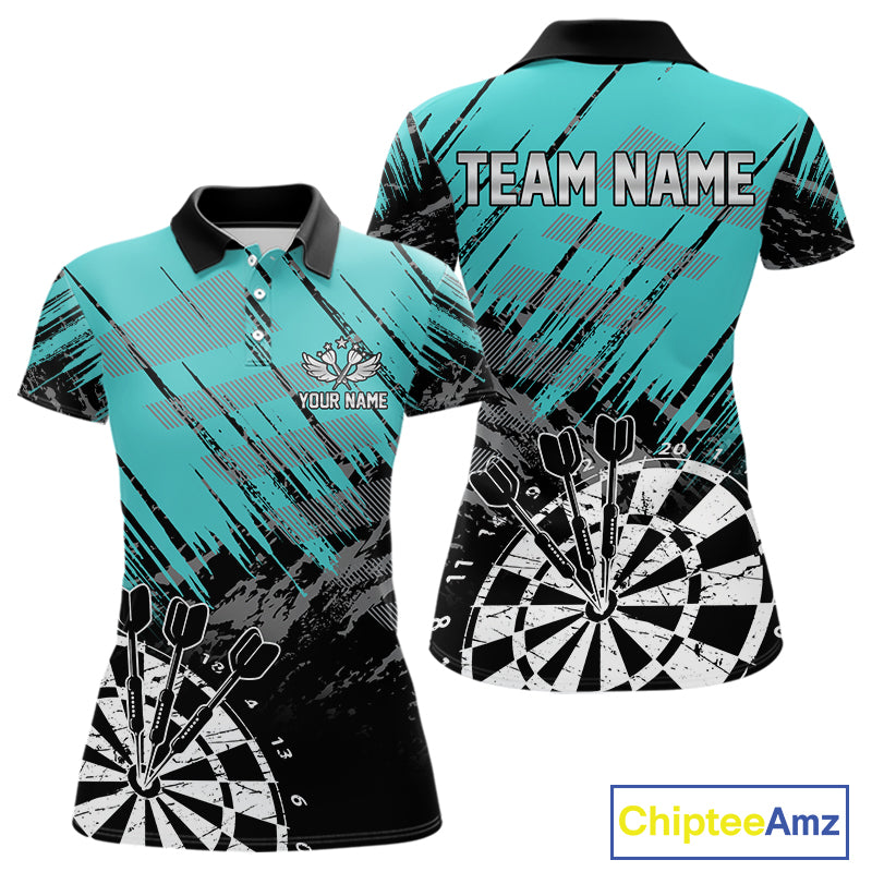 Turquoise Grunge Darts Shirts For Women Custom Dart Jersey With Pocket Option TDM4855