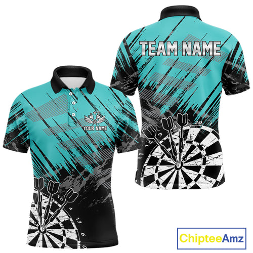 Turquoise Grunge Darts Shirts For Men Custom Dart Jersey With Pocket Option TDM4855