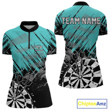 Load image into Gallery viewer, Turquoise Grunge Darts Shirts For Women Custom Dart Jersey With Pocket Option TDM4855