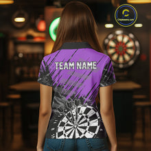 Load image into Gallery viewer, Purple Grunge Darts Shirts For Women Custom Darts Jerseys With Pocket Option TDM4856