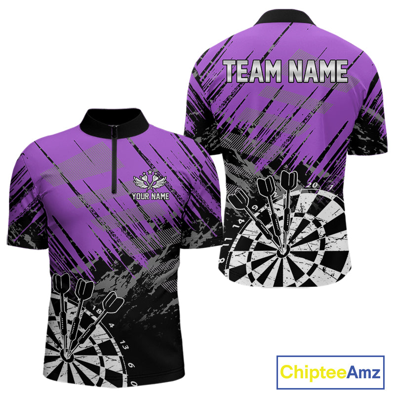 Purple Grunge Darts Shirts For Men Custom Darts Jerseys With Pocket Option TDM4856