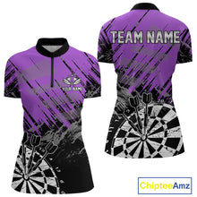 Load image into Gallery viewer, Purple Grunge Darts Shirts For Women Custom Darts Jerseys With Pocket Option TDM4856