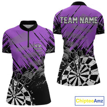 Load image into Gallery viewer, Purple Grunge Darts Shirts For Women Custom Darts Jerseys With Pocket Option TDM4856