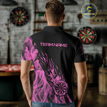Load image into Gallery viewer, Black And Pink Flame Fire Darts Polo &amp; Quarter Zip Custom Dart Shirt For Men Dart Jerseys TDM4858
