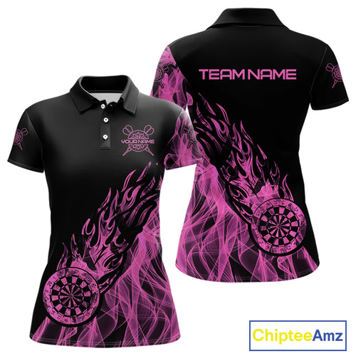 Black And Pink Flame Fire Darts Polo & Quarter Zip Custom Dart Shirt For Women Dart Jerseys TDM4858