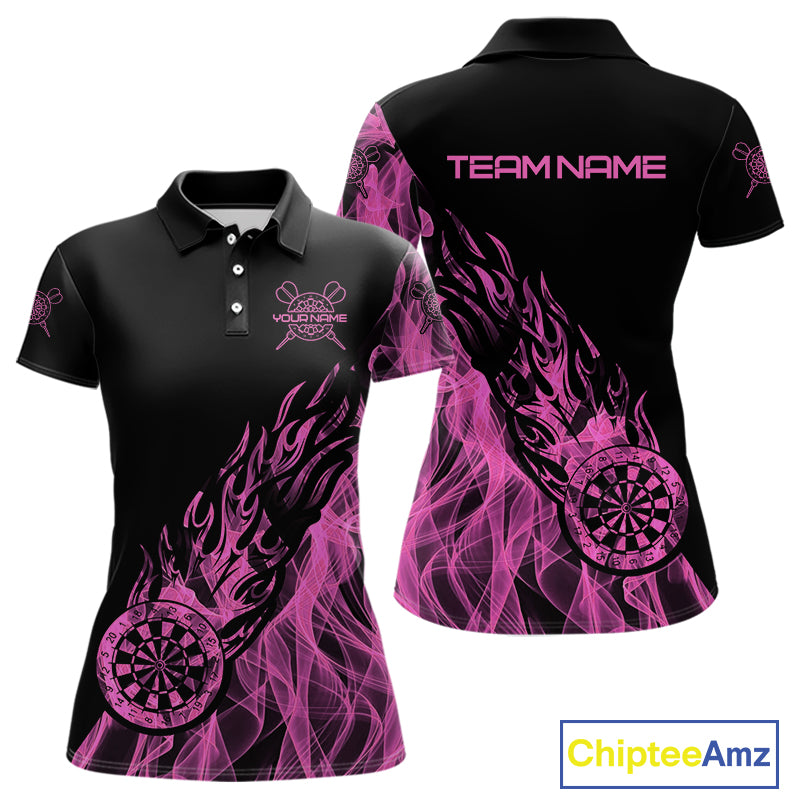 Black And Pink Flame Fire Darts Polo & Quarter Zip Custom Dart Shirt For Women Dart Jerseys TDM4858