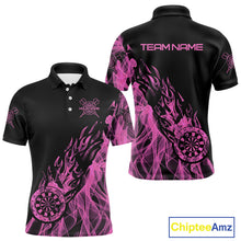 Load image into Gallery viewer, Black And Pink Flame Fire Darts Polo &amp; Quarter Zip Custom Dart Shirt For Men Dart Jerseys TDM4858