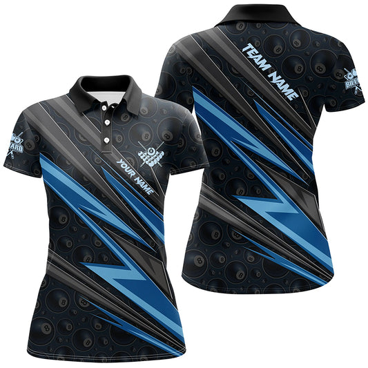 Personalized Name Blue Billiard Jerseys For Women Best Custom Pool Team Polo Shirts TDM0410