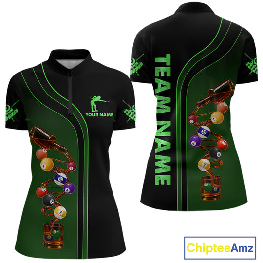Funny DNA Wine Billiard Shirt For Women Custom Pool Team Shirts, Billiard Jersey Polo & Zip |Green TDM5283