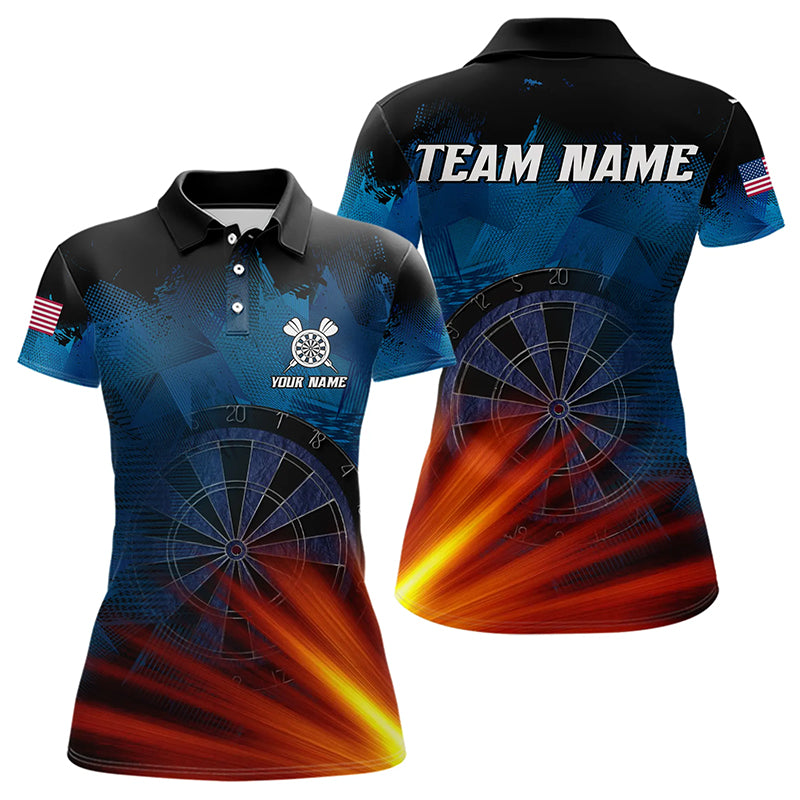 Glowing Orange And Blue Dart Polo & Quarter Zip Custom Women Dart Jerseys Team League Dart Shirts TDM3302