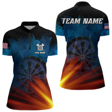 Load image into Gallery viewer, Glowing Orange And Blue Dart Polo &amp; Quarter Zip Custom Women Dart Jerseys Team League Dart Shirts TDM3302