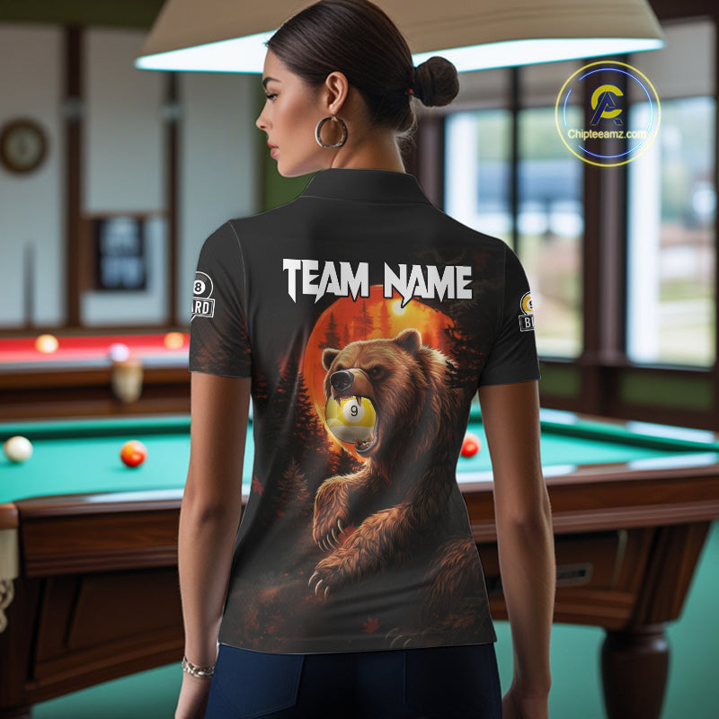 Personalized 8 Ball & 9 Ball Bear Billiard Shirt For Women Custom Pool Team Jersey Polo & 1/4 Zip TDM5549