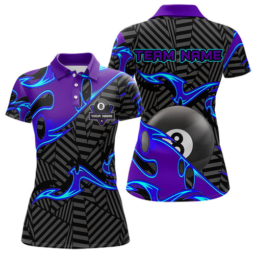 Personalized Blue Purple 3D 8 Ball Billiards Pool Shirts For Women Custom Billiard Team Jerseys TDM3626