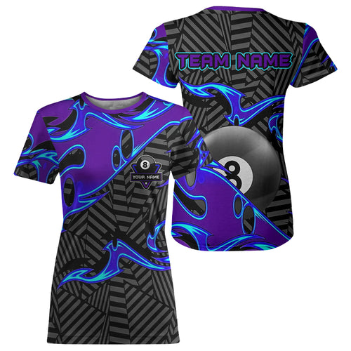 Personalized Blue Purple 3D 8 Ball Pool Billiard T Shirts For Women Custom Billiard Team Jerseys TDM3626