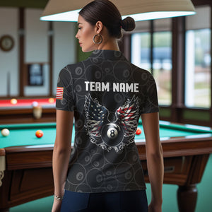 Personalized US Flag Funny 8 Ball Pool Wings Billiard Shirts For Women, American Team Billiard Jersey TDM3634