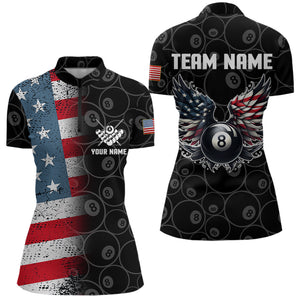 Personalized US Flag Funny 8 Ball Pool Wings Billiard Shirts For Women, American Team Billiard Jersey TDM3634