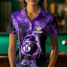 Load image into Gallery viewer, Personalized Purple Funny 8 Ball Pool Flame Women&#39;S Billiard Shirts, Billiard Team Shirts Pool Jerseys TDM3782
