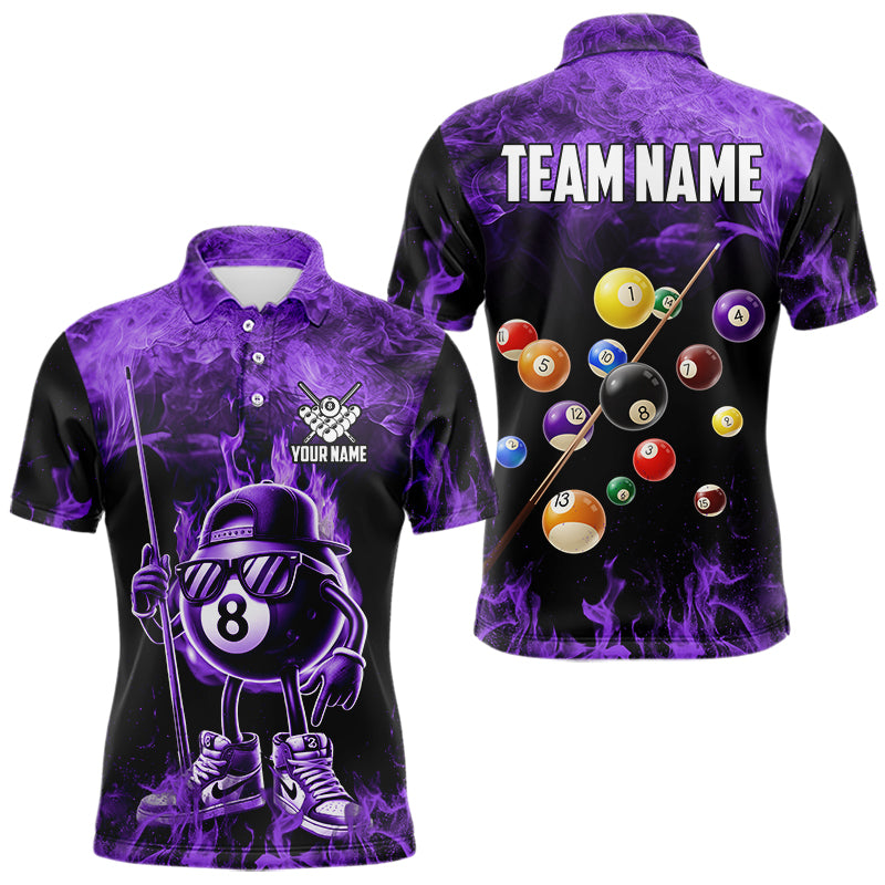 Personalized Purple Funny 8 Ball Pool Flame Men's Billiard Shirts, Billiard Team Shirts Pool Jerseys TDM3782