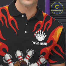 Load image into Gallery viewer, Personalized Orange Funny Flame Bowling Shirt For Men, Fire Bowling Team Jersey Polo &amp; 1/4 Zip TDM6163