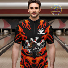 Load image into Gallery viewer, Personalized Orange Funny Flame Bowling Shirt For Men, Fire Bowling Team Jersey Polo &amp; 1/4 Zip TDM6163