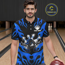 Load image into Gallery viewer, Personalized Blue Funny Flame Bowling Shirt For Men, Fire Bowling Team Jersey Polo &amp; 1/4 Zip TDM6164