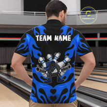 Load image into Gallery viewer, Personalized Blue Funny Flame Bowling Shirt For Men, Fire Bowling Team Jersey Polo &amp; 1/4 Zip TDM6164