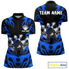Load image into Gallery viewer, Personalized Blue Funny Flame Bowling Shirt For Women, Fire Bowling Team Jersey Polo &amp; 1/4 Zip TDM6164