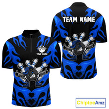 Load image into Gallery viewer, Personalized Blue Funny Flame Bowling Shirt For Men, Fire Bowling Team Jersey Polo &amp; 1/4 Zip TDM6164