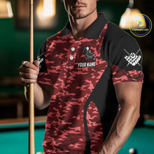 Load image into Gallery viewer, Personalized Red Camo Skull Billiard Shirt For Men, 8 Ball Billiard Team Jersey Polo &amp; 1/4 Zip TDM6400