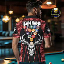 Load image into Gallery viewer, Personalized Red Camo Skull Billiard Shirt For Men, 8 Ball Billiard Team Jersey Polo &amp; 1/4 Zip TDM6400