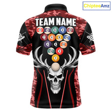Load image into Gallery viewer, Personalized Red Camo Skull Billiard Shirt For Men, 8 Ball Billiard Team Jersey Polo &amp; 1/4 Zip TDM6400