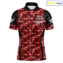 Load image into Gallery viewer, Personalized Red Camo Skull Billiard Shirt For Men, 8 Ball Billiard Team Jersey Polo &amp; 1/4 Zip TDM6400