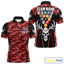Load image into Gallery viewer, Personalized Red Camo Skull Billiard Shirt For Men, 8 Ball Billiard Team Jersey Polo &amp; 1/4 Zip TDM6400