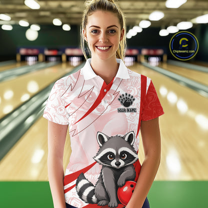Custom Red Funny Raccoon Bowling Jersey For Women Custom Bowling Shirts Team Polo & Quarter Zip TDM6592