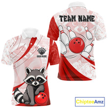 Load image into Gallery viewer, Custom Red Funny Raccoon Bowling Jersey For Men Custom Bowling Shirts Team Polo &amp; Quarter Zip TDM6592