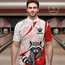 Load image into Gallery viewer, Custom Red Funny Raccoon Bowling Jersey For Men Custom Bowling Shirts Team Polo &amp; Quarter Zip TDM6592