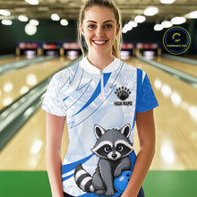 Load image into Gallery viewer, Custom Blue Funny Raccoon Bowling Jersey For Women Custom Bowling Shirts Team Polo &amp; Quarter Zip TDM6593