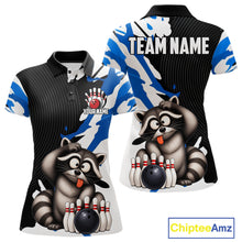 Load image into Gallery viewer, Women's Polo shirt with raccoon graphics and customizable text on a white background
