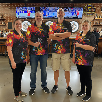 Colorful Paint Men Quarter Zip Dart Shirts With Pocket Custom Darts Jersey TDM1894