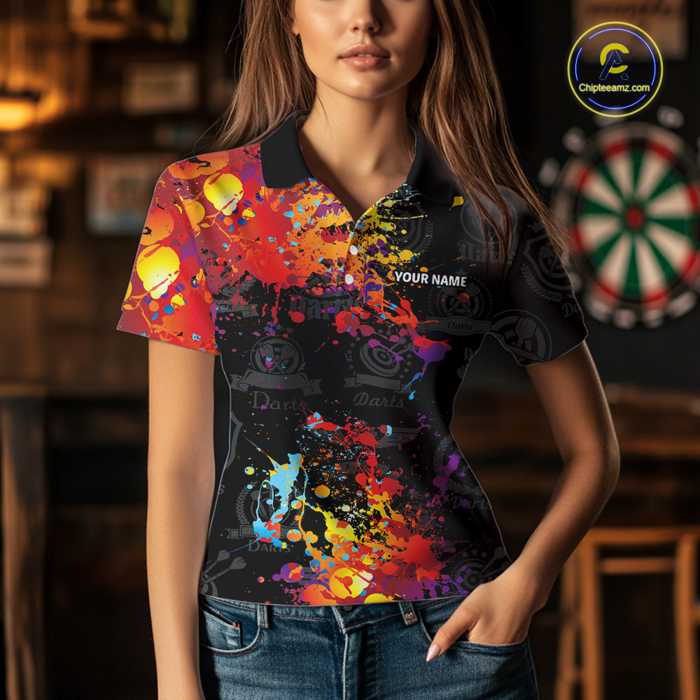 Personalized Dartboard Colorful Paint Custom Black Darts Shirts For Women, Grunge Style Darts Jerseys TDM1894