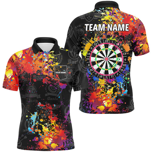 Personalized Dartboard Colorful Paint Men Dart Polo Shirts With Pocket Custom Grunge Darts Jersey TDM1894