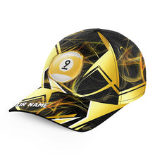 Load image into Gallery viewer, Personalized Yellow Black 9 Ball Pool Billiard Baseball Caps, Top Hats Billiard For Pool Player TDM2098