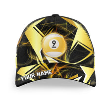Load image into Gallery viewer, Personalized Yellow Black 9 Ball Pool Billiard Baseball Caps, Top Hats Billiard For Pool Player TDM2098