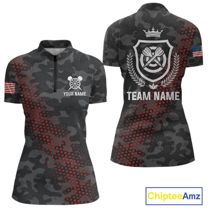 Red And Grey Camo Darts Shirt For Women Custom Camouflage Darts Team Jerseys Polo & Quarter Zip TDM4432