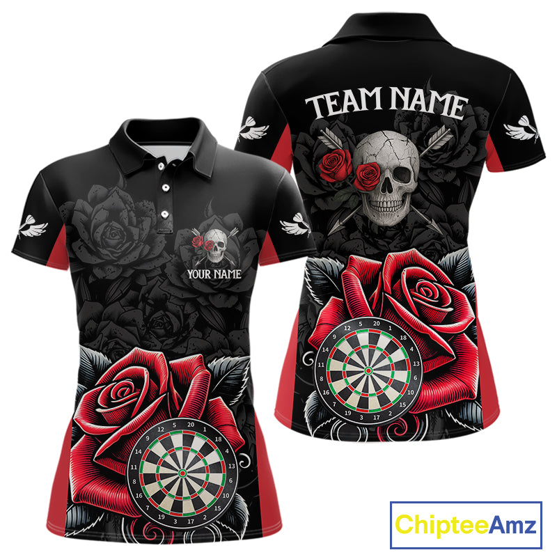 Black And Red Dartboard Roses And Skull Darts Shirt For Women Custom Darts Jersey Outfit, Dart Gift TDM4433