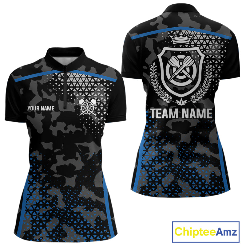 Black And Blue Camo Dart Shirt With Pocket Option For Women Custom Dart Jersey TDM4651