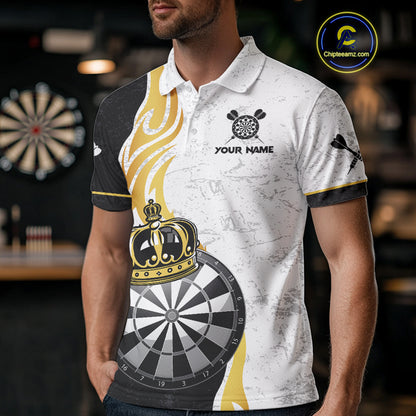 Personalized Dartboard Crown Gold Darts Shirt For Men Custom Darts Team Jersey Polo & 1/4 Zip TDM4653